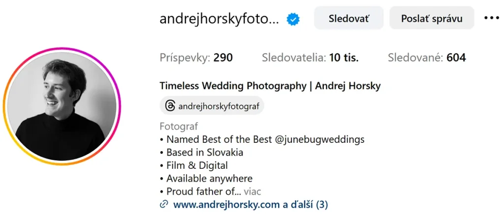 Profil Andreja Horského na Instagrame.