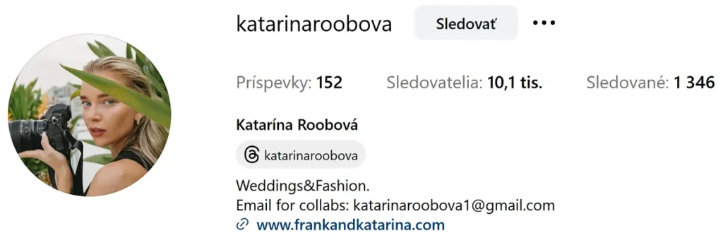 Profil Kataríny Roobovej na Instagrame.