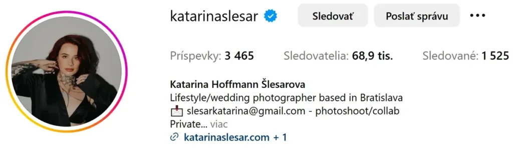 Profil Kataríny Šlesárovej na Instagrame.