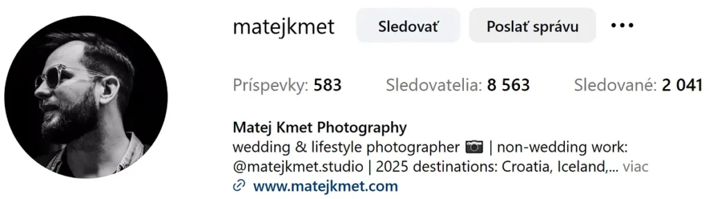 Profil Mateja Kmeťa na Instagrame.