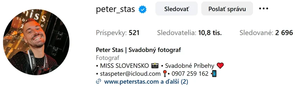 Profil Peter Stasa na Instagrame.