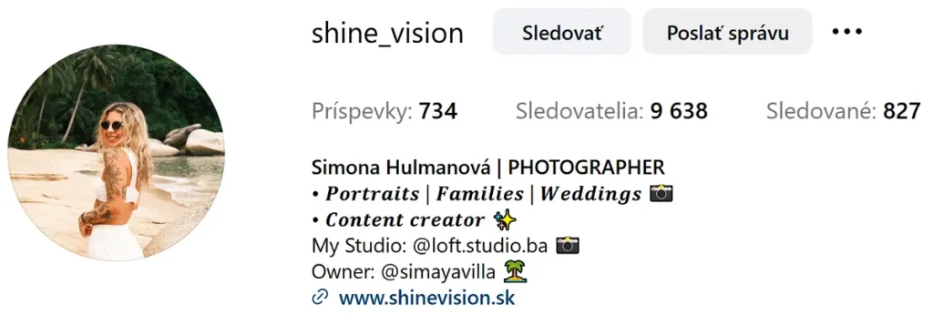 Profil Simony Hulmanovej na Instagrame.